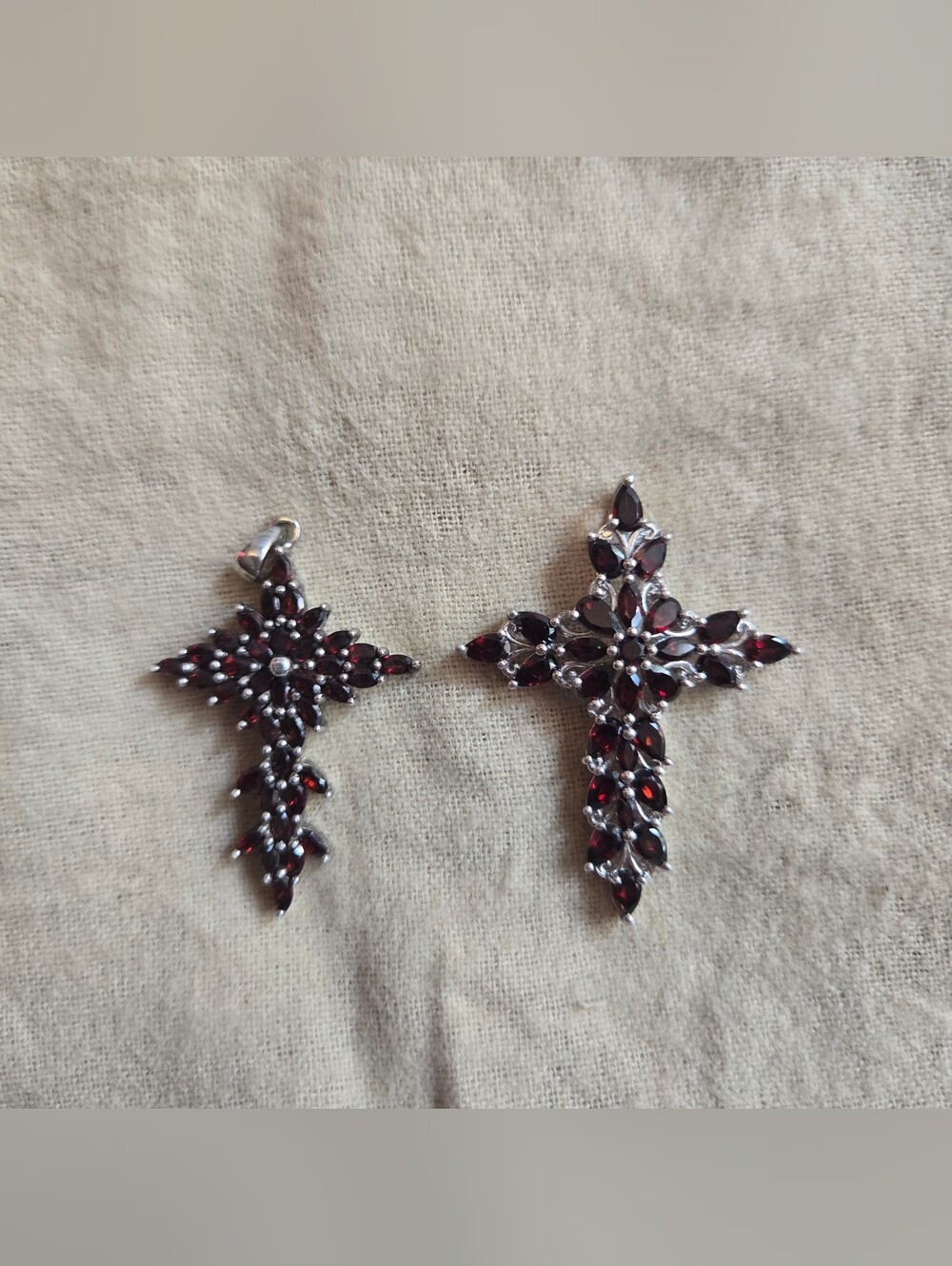 Sterling Silver Cross Pendant with Deep Red Gemstones X 2